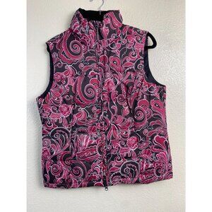 Athleta‎ Down Filled Puffer Vest Coat Womens size Large Paisley Boho Pink Winter